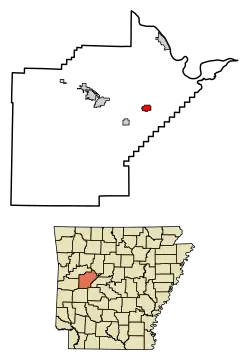 Location of Ola in Yell County, Arkansas.