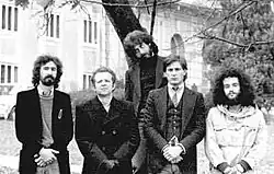 The 1979–1981 Buldožer lineup, from left to right: Boris Bele, Andrej Veble, Borut Činč, Dušan Vran and Davor Slamnig