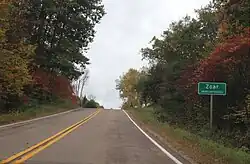 Sign for Zoar on Wisconsin Highway 47