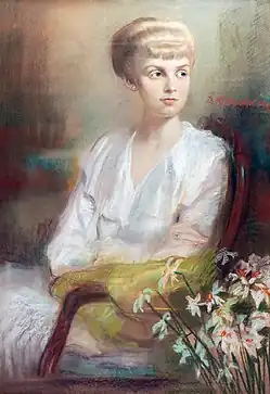 Portrait of a young woman with narcissus