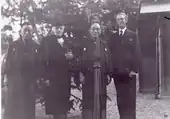 Stockholm 1939. From the left: Fukukita Yasunosuke, Ida Trotzig, Ginjirō Fujiwara and Gerhard Lindblom. Parts of Zui-Ki-Tei can be seen in the background, to the right.