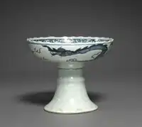 Vietnamese blue and white stem cup, Trần dynasty period, 14th century. Cleveland Museum of Art