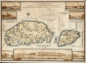 French-language map of Malta and Gozo, c. 1798